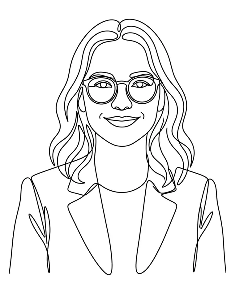 Single-line portrait of a woman with glasses in a blazer
